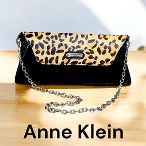 Anne Klein-vintage leopard print black patent leather chain purse/clutch. GUC!